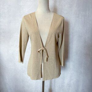 Coldwater Creek Womens Silk Cardigan Tie Front Sweater Gold Metallic Size XS